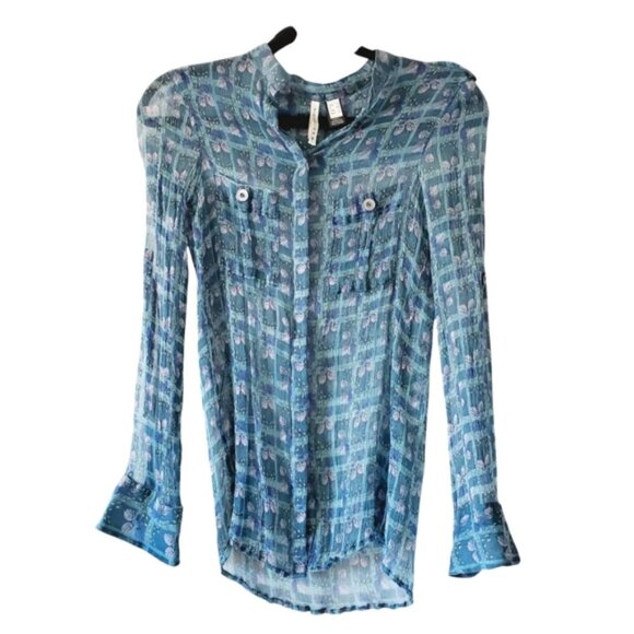 Mango Tops - Mango Sheer Silk Shell Print Mermaid Core Y2k Button Up Blouse S